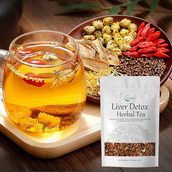 Liver Detox Herbal Tea | 20 Tea Bag，aids digestion，Caffeine-free, nine natural ingredients including milk thistle, chrysanthemum, cassia seed, etc. (3pcs)