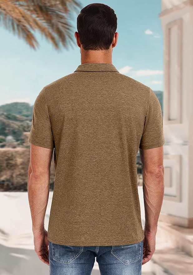PEGENO Mens Polo Shirts Short Sleeve Casual Cotton Golf Shirts Performance Polo Shirts for Men