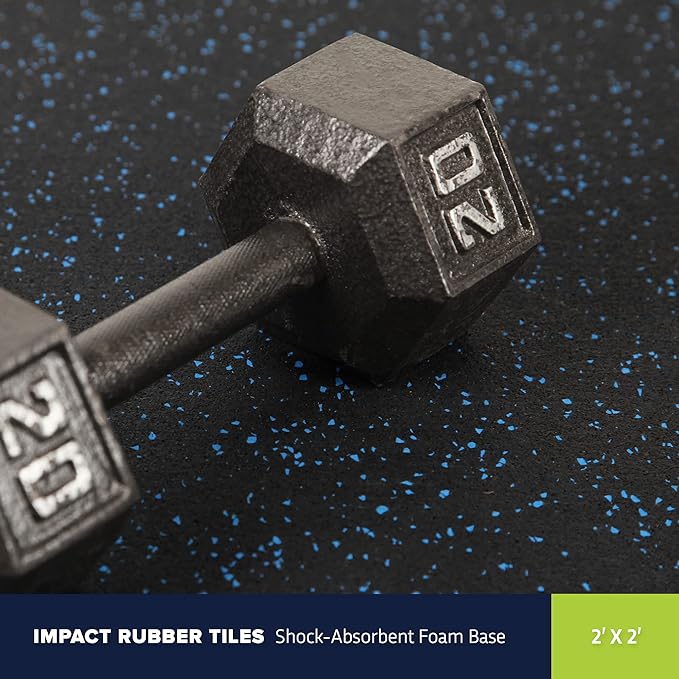IncStores Impact Foam Rubber Floor Tiles, Interlocking Home Gym Floor Matts for Weight & Workout Equipment Room Padding, 2'x2' Tiles
