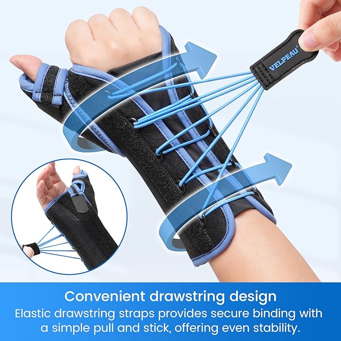 Velpeau Carpal Tunnel Wrist Brace with Thumb Stabilizer Night Support, Stabilizes Wrist Thumb Joint, Pain Relief for Tendonitis, De Quervain's Tenosynovitis, Arthritis (Drawstring, Left Hand, L)