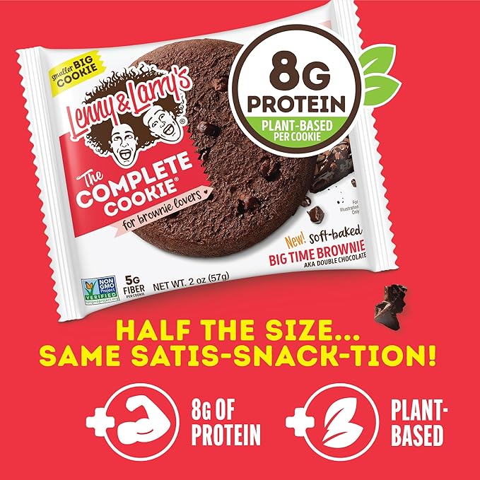 Lenny & Larry's The Complete Cookie, Big Time Brownie, Soft Baked, 8g Plant Protein, Vegan, Non-GMO, 2 Ounce Cookie (Pack of 12)
