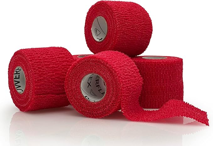 PowerFlex – Self-Adhering Sports Wrap for Injury Prevention & Post-Injury Stability – Medical-Grade, Sweat & Water Resistant First Aid Wrap for Athletes - Red, 2 inch, 6 Rolls