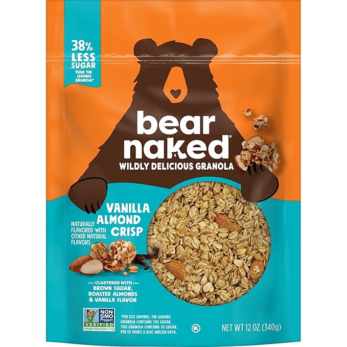 Bear Naked Granola Cereal, Whole Grain Granola, Breakfast Snacks, Vanilla Almond Crisp (6 Bags)