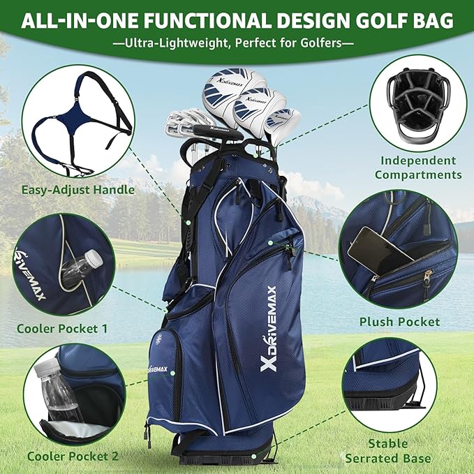 10 Pieces Complete Mens Womens Golf Clubs Set Right Hand for Men Women Includes Stand Bag with Rain Hood, 1#Driver 3#Wood #5 Hybrid,with 3 Head Covers, 6# 7# 8# 9# PW# Irons and Putter