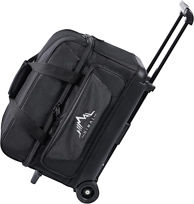 Double Roller 2 Ball Bowling Bag with Separate Shoe Compartment for Bowling Shoes (Up To US Mens Size 15) and Oversized Accessory Pocket, Retractable Handle - Extends to 40"