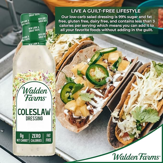 Walden Farms Coleslaw Dressing – Calorie-Free, Gluten-Free, Low Carb, Keto-Friendly, Sugar-Free, Fat-Free, Dairy-Free Creamy Coleslaw Flavor – 6-Pack, 12 oz Bottles