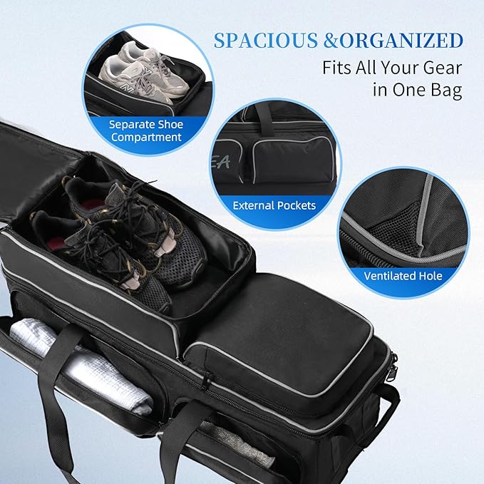 2-3 Ball Bowling Bag with Wheels, Rolling Trolley Bowling Bags with Large Separate Shoe Compartment and Oversized Accessory Pocket