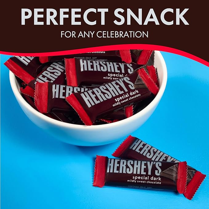 Hershys Special Dark Mildly Sweet Chocolate - 5 Pounds Approx 175 Halloween Candy Bulk Individually Wrapped - Dark Chocolate Hershys Snack Size Candy Bars - Halloween Treats for Sharing With Family and Friends