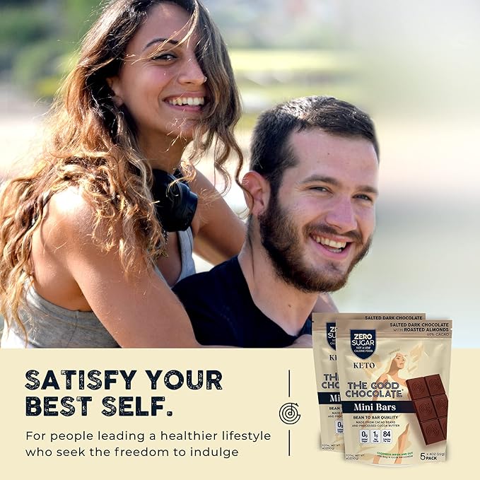 THE GOOD CHOCOLATE - Mini Salted Almonds Chocolate Bars with Zero Sugar & Lower Net Carb - Keto Chocolate Bar Offers Lower Calorie Chocolate Candy - All Natural Non-GMO (Pack of 10)