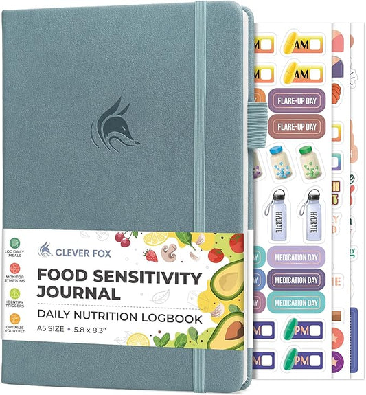 Clever Fox Food Sensitivity Journal – Daily Intolerance & Symptom Log for IBS, Diabetic, Low Fodmap, Elimination Diet – Health Tracker (Windy Blue)