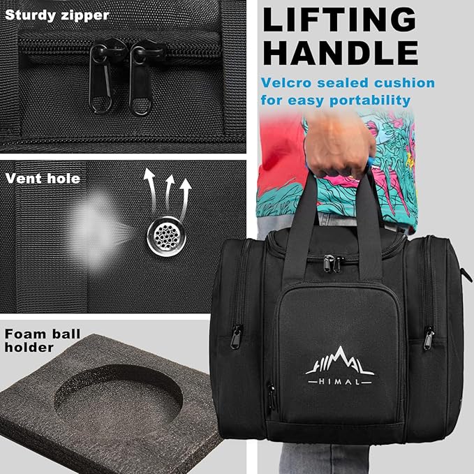Himal Bowling Ball Bag for Single Sphere - Bowling Ball Tote Bowler's Bag with Padded Sphere Holder - Fits Bowler's Shoes Up to Mens Size 14
