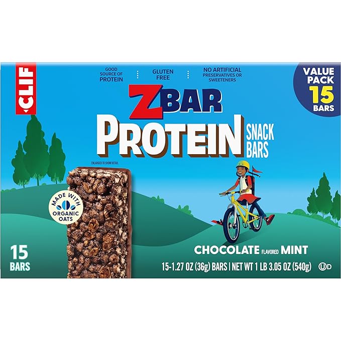 CLIF Kid Zbar Protein - Chocolate Mint - Crispy Whole Grain Snack Bars - Made with Organic Oats - Non-GMO - 5g Protein - 1.27 oz. (15 Pack)
