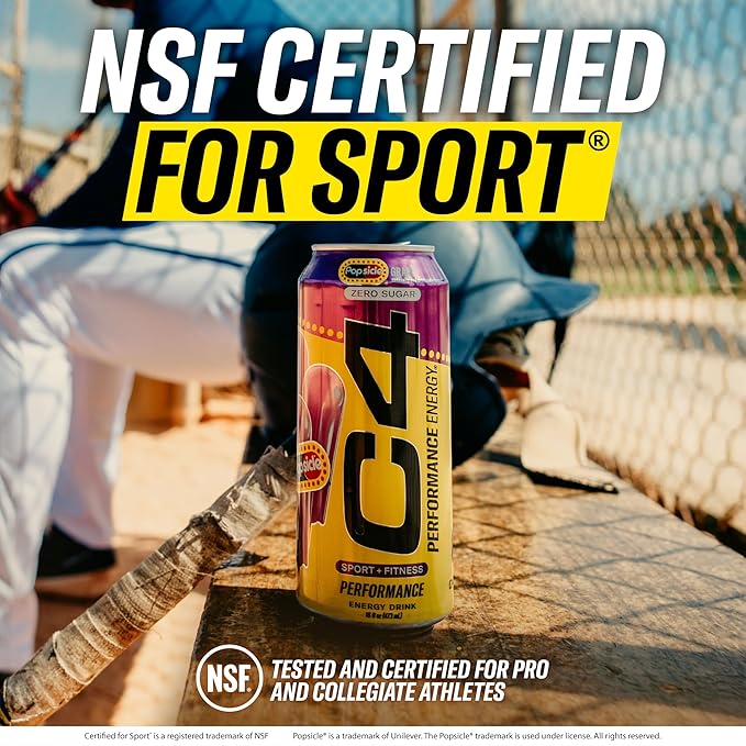 Cellucor C4 Energy Drink x Hawaiian Pineapple Popsicle, Carbonated Sugar Free Pre Workout Performance Drink with no Artificial Colors or Dyes, 16 Oz, Pack of 12