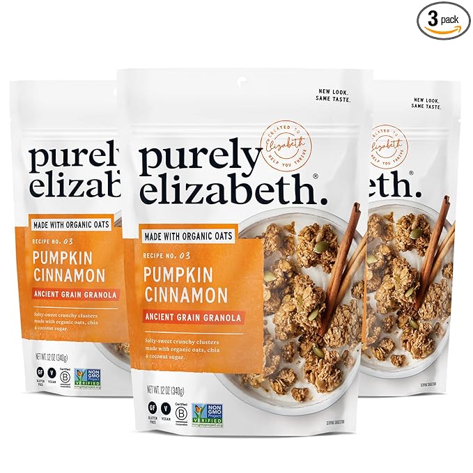 Purely Elizabeth, Pumpkin Cinnamon, Ancient Grain Granola, Gluten-Free, Non-GMO, 12 Ounce (Pack of 3)