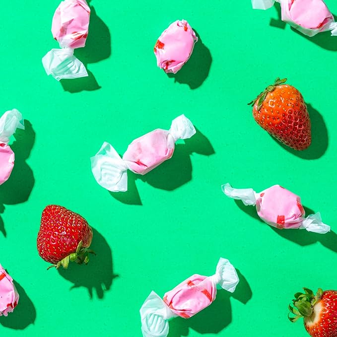 Taffy Shop Strawsome, Strawberry Salt Water Taffy – Gourmet Soft Chewy Candy, Bulk Sweet Snack, Fresh Gift & Gluten-Free, 140 Individually Wrapped Pieces (32oz)