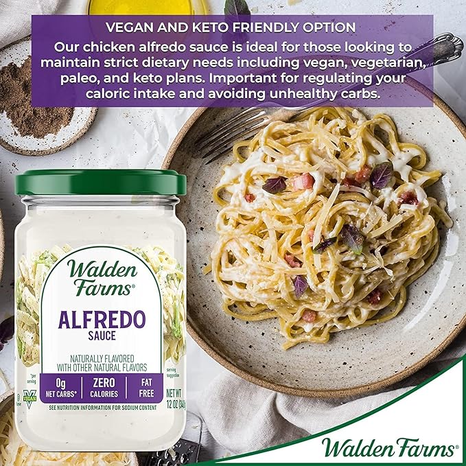Walden Farms Alfredo Sauce – Zero Calorie, Sugar Free, Keto & No Carb Creamy Italian-Style Pasta Sauce – 6-Pack, 12 oz Bottles