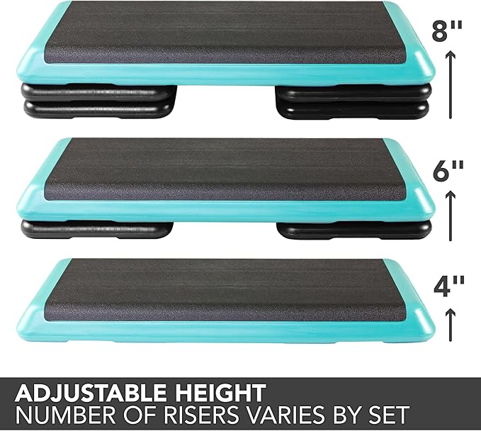 The Original STEP Exercise Step Platform, Health Club Size Stepper for Exercise at Home with 4 Stackable Risers for Height Adjustments