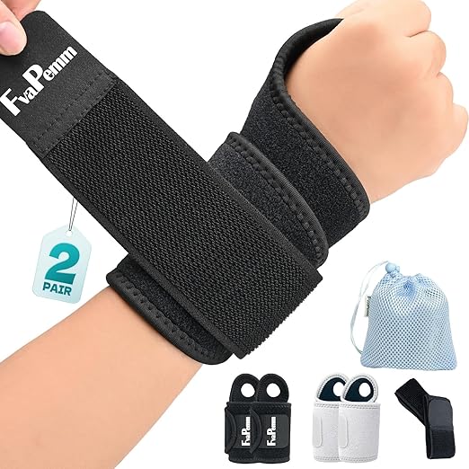 Carpal Tunnel Wrist Brace for Right Left Hand 2 Pairs, Wrist Support Wraps for Women Men, Adjustable Wrist Brace for Tendonitis, Arthritis, Weightlifting, Sports, Day Night Support, Grey&Black