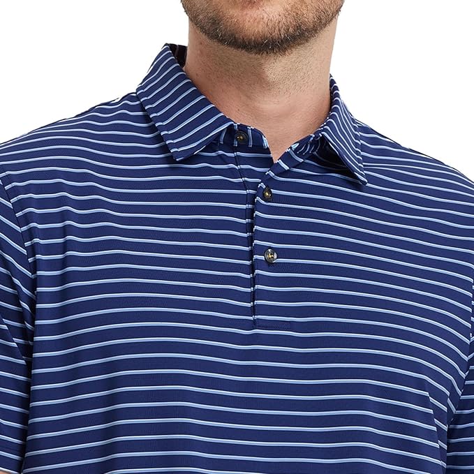 M MAELREG Golf Shirts for Men Moisture Wicking Striped Polo Performance Dry Fit Business Sports Mens Polo Shirts Short Sleeve