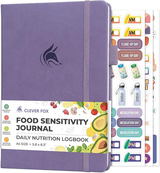 Clever Fox Food Sensitivity Journal – Daily Intolerance & Symptom Log for IBS, Diabetic, Low Fodmap, Elimination Diet – Health Tracker (Lavender)