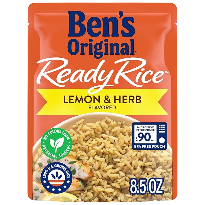 BEN'S ORIGINAL READY RICE™ Lemon and Herb Flavored Rice, Easy Dinner Side, 8.5 oz Pouch (Pack of 12)