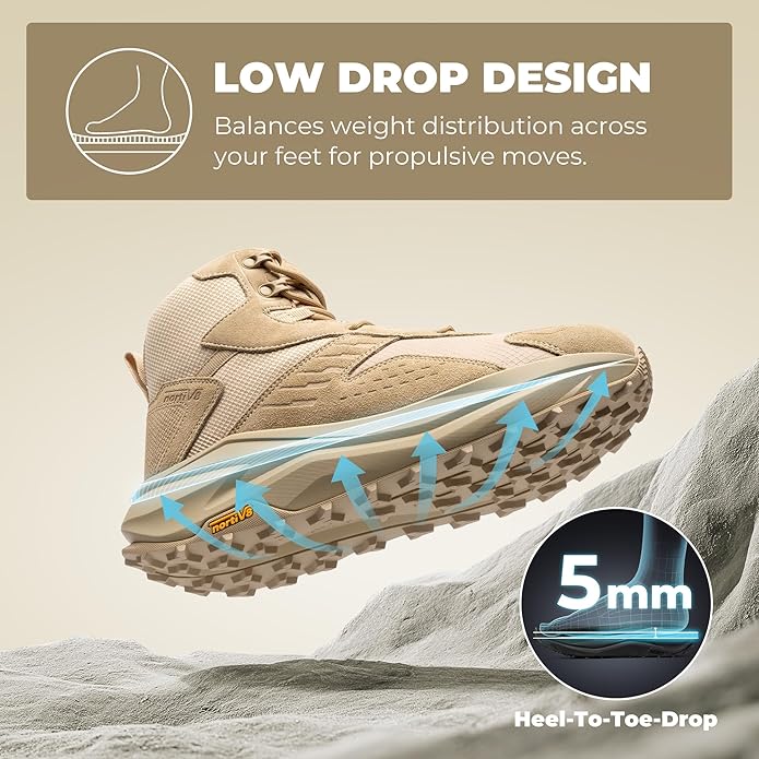 NORTIV 8 Men's Wide Toe Box Hiking Boots Low Drop Waterproof Outdoor Trekking Camping Shoes for Plantar Fasciitis Bunion Katahdin
