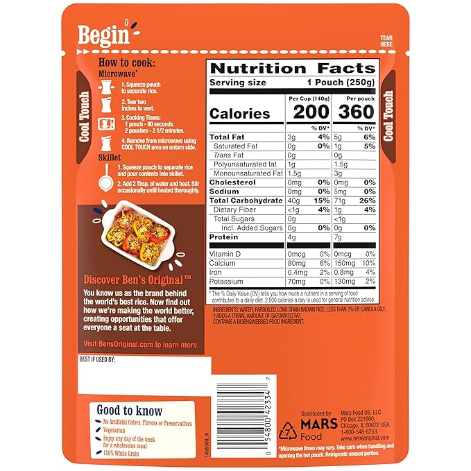BEN'S ORIGINAL Ready Rice Whole Grain Brown Rice, Easy Dinner Side, 8.8 oz Pouch (Pack of 6)