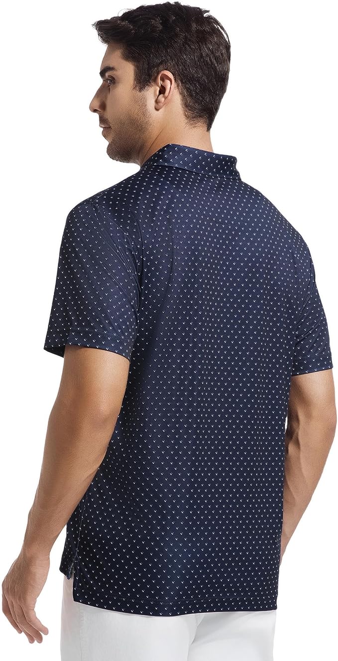 SAMERM Mens Golf Shirts Short Sleeve Dry Fit Performance Moisture Wicking Print Sport Polo Shirts for Men Casual