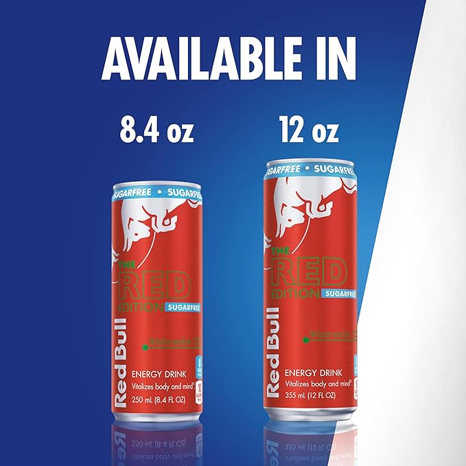Red Bull Red Edition Sugar Free Energy Drink, Watermelon, with 114mg Caffeine plus Taurine & B Vitamins, 12 Fl Oz, Pack of 4 Cans