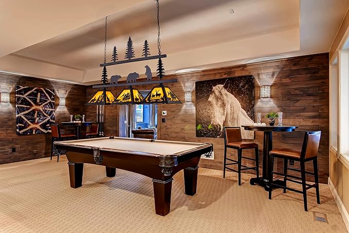 Tochic Rustic Billiard Table Light 3 Lights Vintage Billiard Lights for Over Pool Table, 46.5" Western Pool Table Lights Hanging Fixture Farmhouse Chandelier for Snooker Game Room Man Cave Dining Room