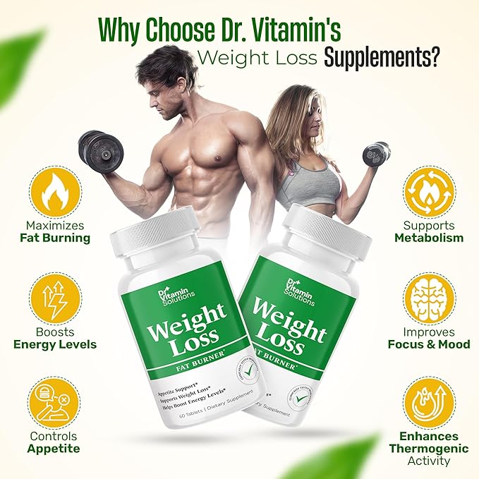 DR VITAMIN SOLUTIONS Fat Burner for Women & Men - Weight Loss Supplements with Green Tea Extract, Chromium, Vitamin B6 - Energy Booster, Belly Fat Burner & Appetite Suppressant Diet Pills - 60 Tablets