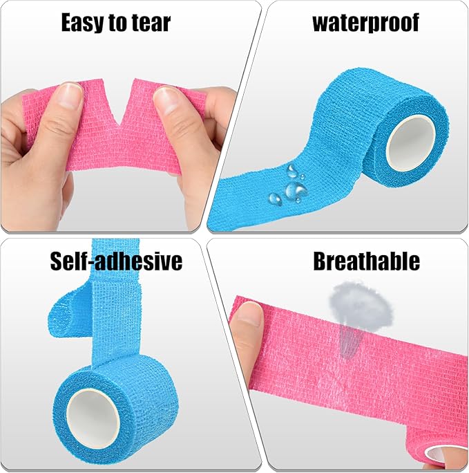 6 Pack 2 Inches Self Adhesive Bandage Wrap Breathable Cohesive Bandage Elastic Tape for Pets, Athletic, Sports, Wrist, Knee, Ankle(5 Yards Per Roll, Pink)