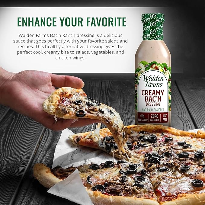 Walden Farms Creamy Bac’n Dressing – Low Carb, Calorie-Free, Gluten-Free, Keto-Friendly, Sugar-Free, Fat-Free, Dairy-Free Smoky Bacon Flavor – 12 oz Bottle