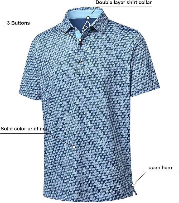 DEOLAX Mens Polo Shirts Fashion Print Mens Golf Shirt Dry Fit Mens Golf Polo Short Sleeve Quick Dry Funny Golf Shirt for Men