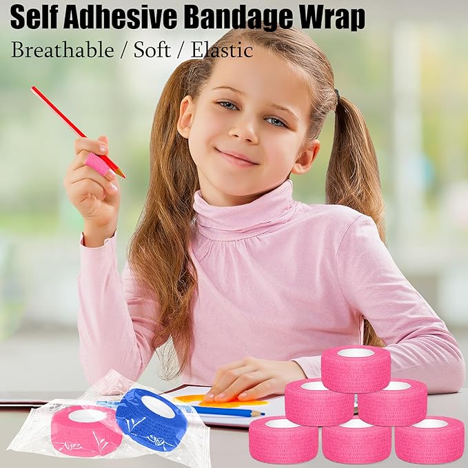 6 Pack 1 Inches Self Adhesive Bandage Wrap Breathable Cohesive Bandage Elastic Tape for Pets, Athletic, Sports, Wrist, Knee, Ankle(5 Yards Per Roll, Pink)