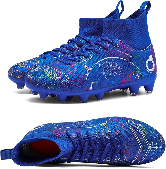 Boys' Soccer Shoes Kids Firm Ground Soccer Cleats Girls Athletic Sneakers Outdoor Turf Football Shoes for Little/Big Kid