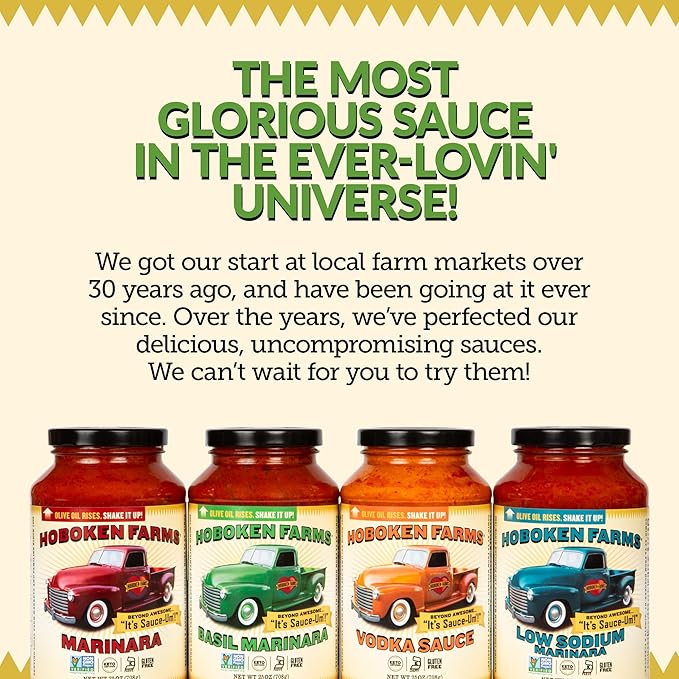 Hoboken Farms Basil Marinara Sauce – No Sugar Added, Low Sodium, Non-GMO, Preservative-Free, Low Carb, Keto – Better For You Pasta Sauce! (25 Fl Oz, Pack of 2)