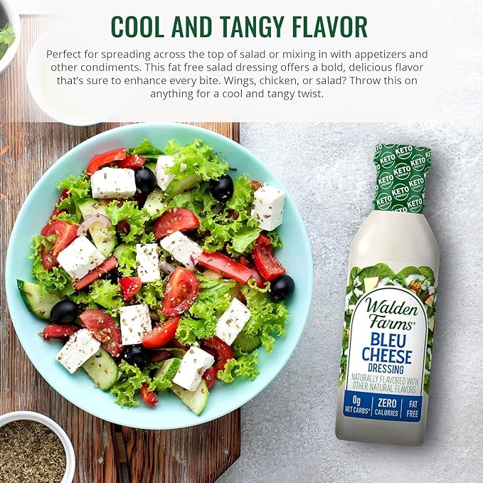 Walden Farms Bleu Cheese Dressing - Calorie-Free, Gluten-Free, Low Carb, Keto-Friendly, Sugar-Free, Rich Bleu Cheese Flavor, (12 oz Bottle x 6)