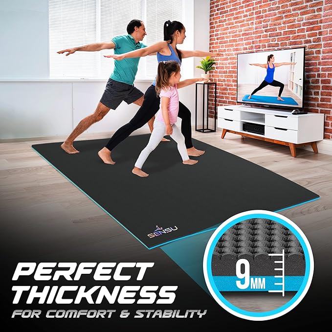 Sensu Large Yoga Mat - 7' x 5' x 9mm Extra Thick Yoga Mat for Men and Women - Non-Slip Surface for Extra Grip - Ideal for Hot Yoga, Pilates, Grounding and Meditation at Home or in Studios