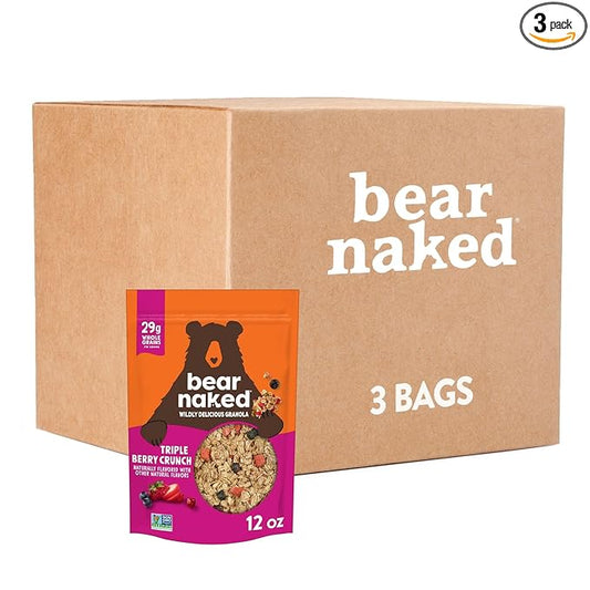 Bear Naked Granola Cereal, Whole Grain Granola, Breakfast Snacks, Mega Pack, Triple Berry Crunch (3 Bags)
