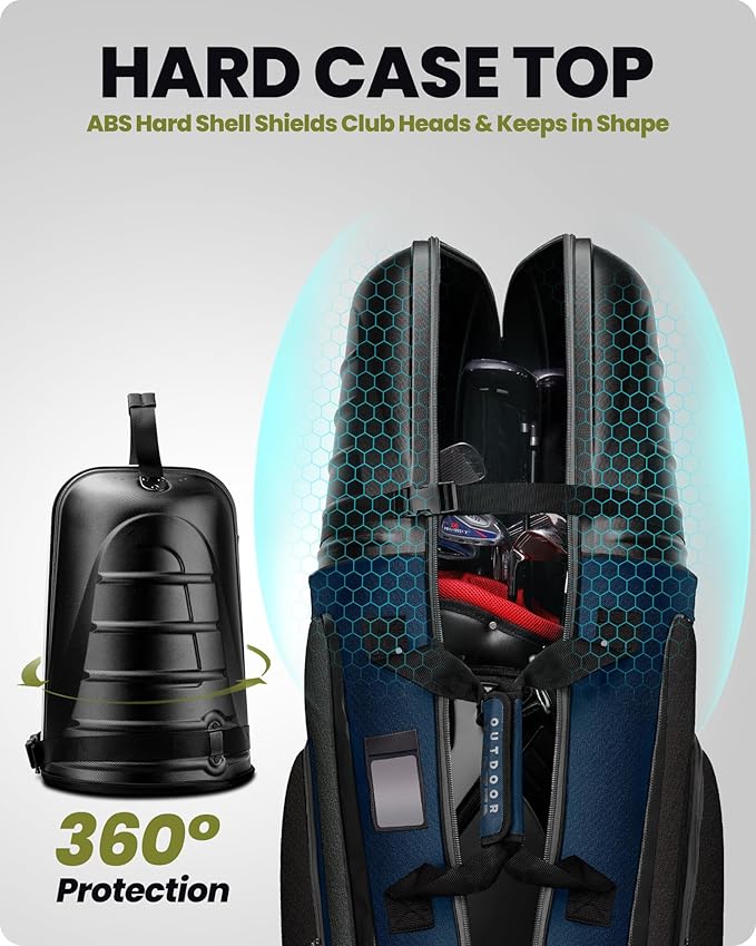 OutdoorMaster Golf Travel Bags for Airlines with Wheels and Hard Case Top, Protect Golf Clubs, Lightweight and Easy to Maneuver, Upgrade Version