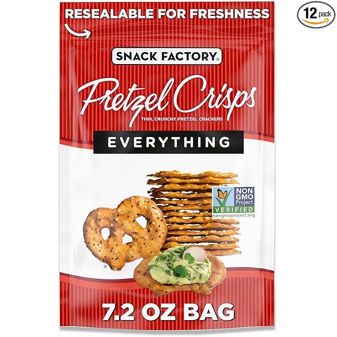 Snack Factory Everything Pretzel Crisps, Non-GMO, 7.2 OZ Resealable Bag