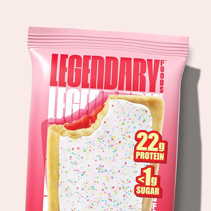 Legendary Foods 22g Protein Pastry+ Premium Low Carb Meal Replacement Bar - Low Glycemic, Gluten Free Protien Snacks - Healthy Keto Snack Box, 8x Zero Sugar Energy Bars - Bariatric Diabetic Friendly
