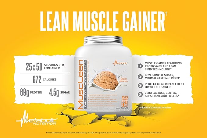 Metabolic Nutrition - Musclean - Milkshake, Whey High Protein Meal Replacement, Maintenance Nutrition, Low Carb, Keto Diet, Digestive Enzymes, Chocolate, 2.5 Pound (25 ser)