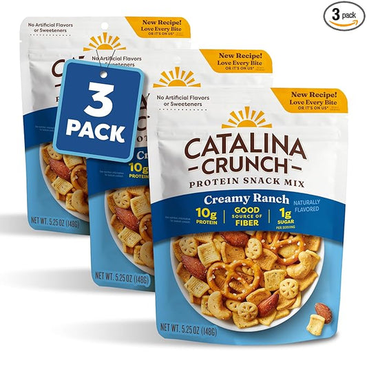 Catalina Crunch Protein Snack Mix | 10g Protein, 1g Sugar per Serving | Good Source of Fiber, Keto, Gluten Free | Creamy Ranch, 5.25 Ounce Bag (Pack of 3) - Packaging May Vary