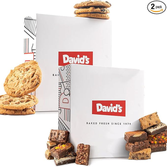 DAVID'S COOKIES Assorted Cookies & Brownies in Carton Box | Enjoy Our Homemade, Delicious, Great for Sharing Freshly-Baked Food Cookie & Brownie Snacks - Ideal Gift For All Occasion - 2 Pack
