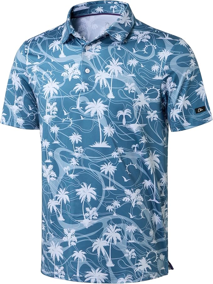 Obla Mens Golf Polo Shirts Short Sleeve Dry Fit Performance Moisture Wicking Casual Print Collared Golf Shirts for Men