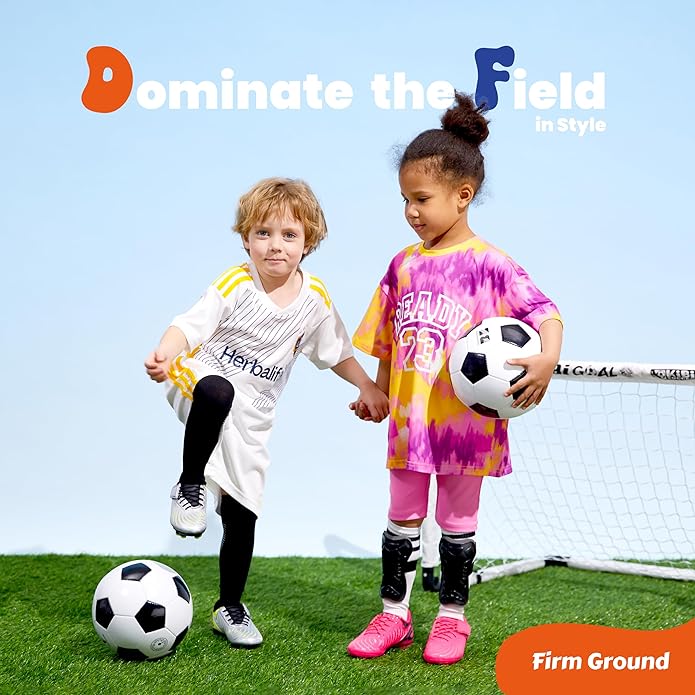 PATPAT Kids Soccer Cleats – Outdoor Firm Ground and Turf Football Training Shoes for Little Big Boys and Girls, Sizes 10-6