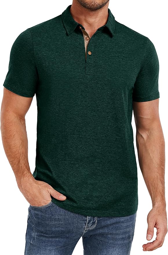 PEGENO Mens Polo Shirts Short Sleeve Casual Cotton Golf Shirts Performance Polo Shirts for Men