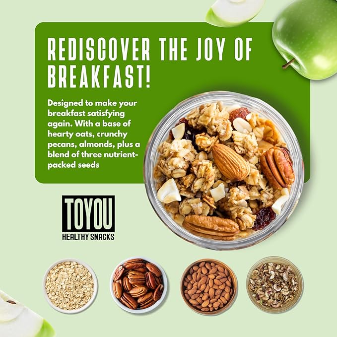 ToYou Snacks Granola, Fruit and Granola Cereal, | Cinnamon Apple Crunch - 12 Ounce (Pack of 1) | Gluten Free, Plant Based, Vegan, Healthy Snacks for Adults and Kids, Breakfast Cereal with Protein and Fiber
